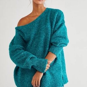 Free People • Moira Teal Turquoise Oversized Chunky Knit Sweater EUC